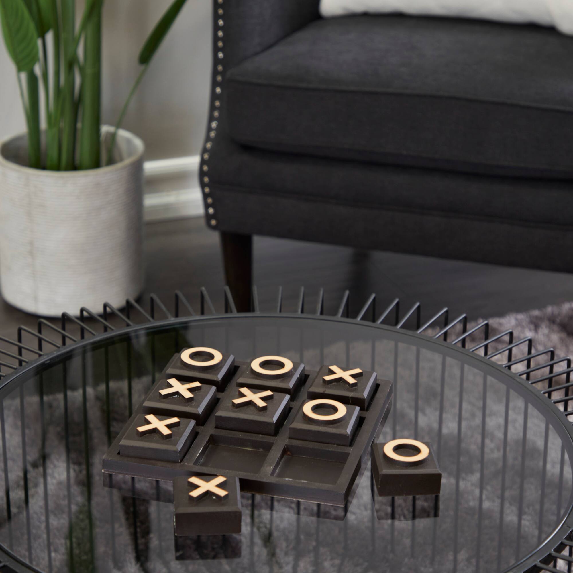 10" Black Wood Tic-Tac-Toe Game Set